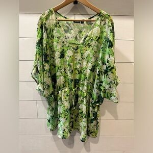 A.N.A Floral Lime Green and White Kimono Top- size 2X